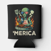 Funny ’Merica Alien BBQ Grilling Patriotic Retro 缶クーラー (裏面)