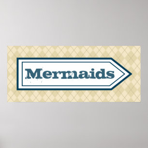 Funny Mermaid Beach Sign Wall Art Poster ポスター