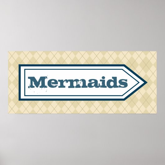 Funny Mermaid Beach Sign Wall Art Poster ポスター (正面)