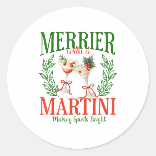 Funny Merrier With A Martini Bachelorette Merry Ch ラウンドシール (正面)