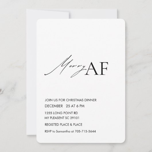 Funny Merry AF Christmas Dinner Party  招待状 (正面)