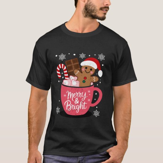 Funny Merry And Bright Christmas Gingerbread Man H Tシャツ (正面)