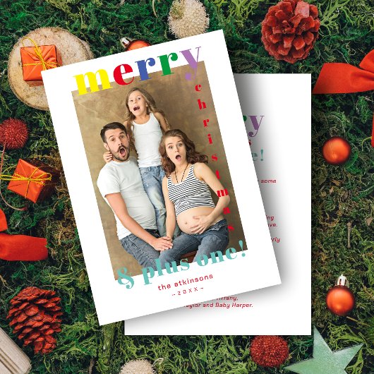 Funny Merry Christmas & Plus One Family Photo シーズンカード