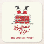Funny Merry Christmas Santa Bottoms Up Friendmas スクエアペーパーコースター (正面)