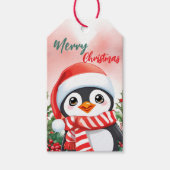 Funny Merry Christmas Wreath Cute Penguin Santa ギフトタグ (正面)