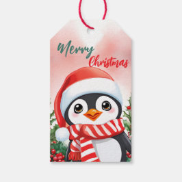 Funny Merry Christmas Wreath Cute Penguin Santa ギフトタグ