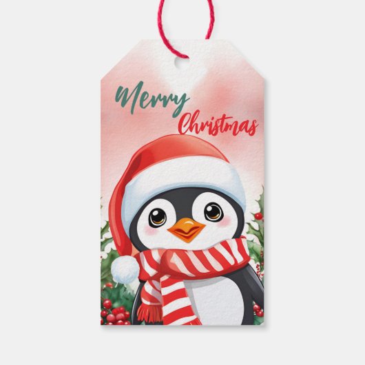 Funny Merry Christmas Wreath Cute Penguin Santa ギフトタグ (裏面)