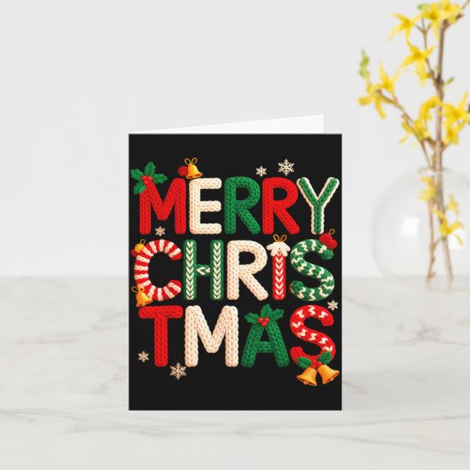 Funny Merry Christmas Yarn Crochet Knitting Quilte カード (黄色い花)