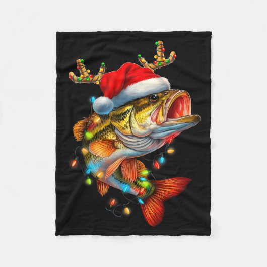 Funny Merry Fishmas B Fish Fishing Christmas Xmas  フリースブランケット (正面)