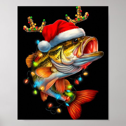 Funny Merry Fishmas B Fish Fishing Christmas Xmas ポスター (正面)