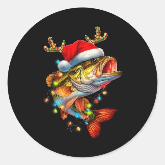 Funny Merry Fishmas B Fish Fishing Christmas Xmas  ラウンドシール (正面)