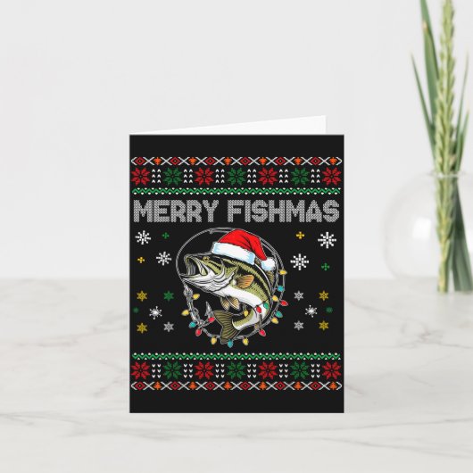 Funny Merry Fishmas B Fishing Christmas Ugly Sweat カード (正面)