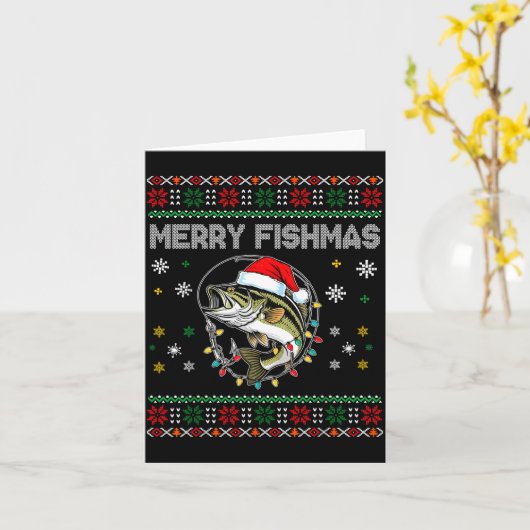 Funny Merry Fishmas B Fishing Christmas Ugly Sweat カード (黄色い花)