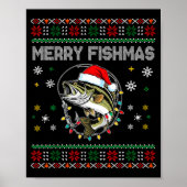 Funny Merry Fishmas B Fishing Christmas Ugly Sweat ポスター (正面)