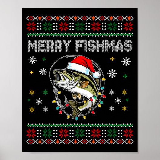Funny Merry Fishmas B Fishing Christmas Ugly Sweat ポスター (正面)