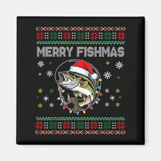 Funny Merry Fishmas B Fishing Christmas Ugly Sweat マグネット (正面)