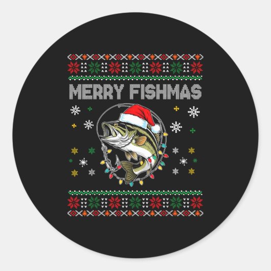 Funny Merry Fishmas B Fishing Christmas Ugly Sweat ラウンドシール (正面)