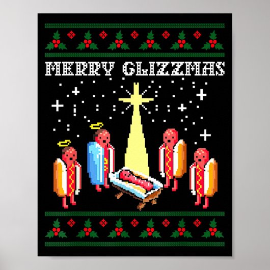 Funny Merry Glizzmas Hot Dogs Family Group Ugly Ch ポスター (正面)