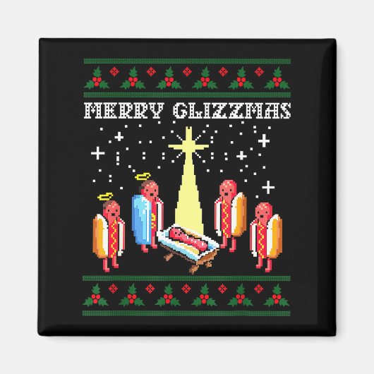 Funny Merry Glizzmas Hot Dogs Family Group Ugly Ch マグネット (正面)