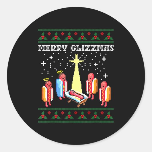 Funny Merry Glizzmas Hot Dogs Family Group Ugly Ch ラウンドシール (正面)
