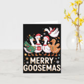 Funny Merry Goosemas Christmas Xmas Goose Family H カード (黄色い花)