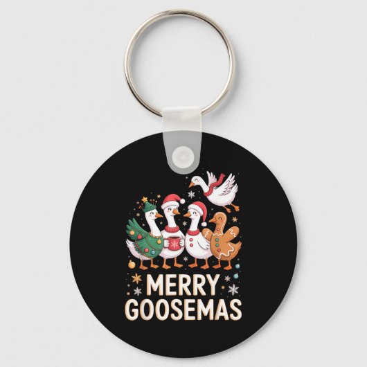 Funny Merry Goosemas Christmas Xmas Goose Family H キーホルダー (正面)