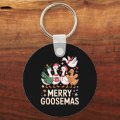 Funny Merry Goosemas Christmas Xmas Goose Family H キーホルダー (正面)
