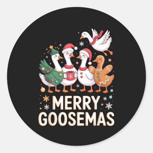 Funny Merry Goosemas Christmas Xmas Goose Family H ラウンドシール (正面)