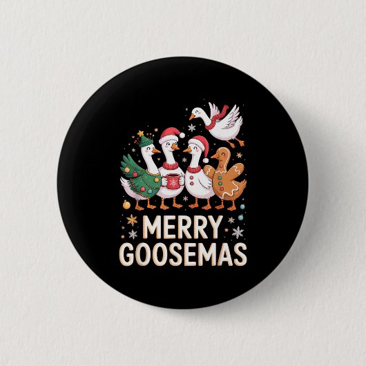 Funny Merry Goosemas Christmas Xmas Goose Family H 缶バッジ (正面)