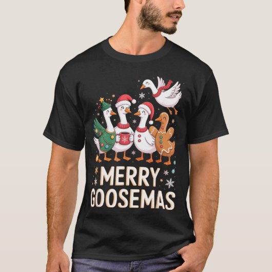 Funny Merry Goosemas Christmas Xmas Goose Family H Tシャツ (正面)