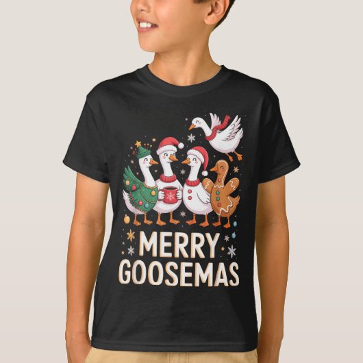 Funny Merry Goosemas Christmas Xmas Goose Family H Tシャツ (正面)