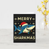 Funny Merry Sharkmas Christmas Shark Humor  カード (黄色い花)