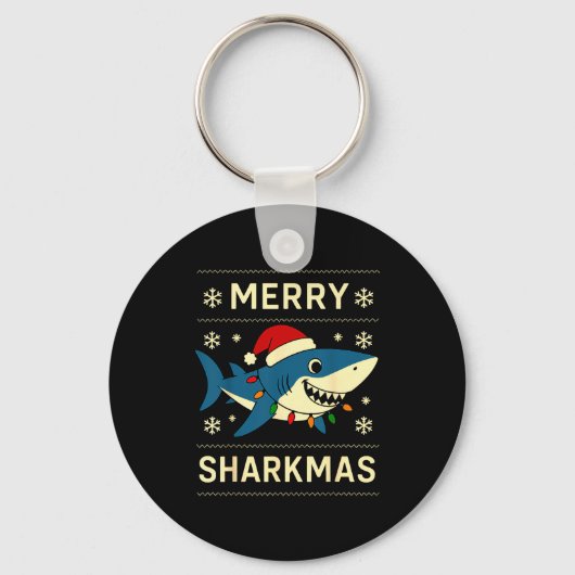 Funny Merry Sharkmas Christmas Shark Humor  キーホルダー (正面)