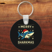 Funny Merry Sharkmas Christmas Shark Humor  キーホルダー (正面)