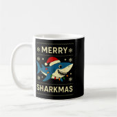 Funny Merry Sharkmas Christmas Shark Humor  コーヒーマグカップ (左)