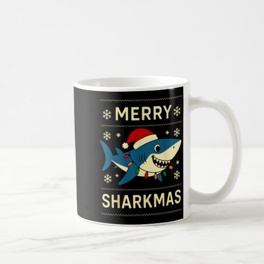 Funny Merry Sharkmas Christmas Shark Humor  コーヒーマグカップ (右)