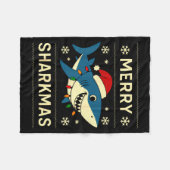 Funny Merry Sharkmas Christmas Shark Humor  フリースブランケット (正面(横))