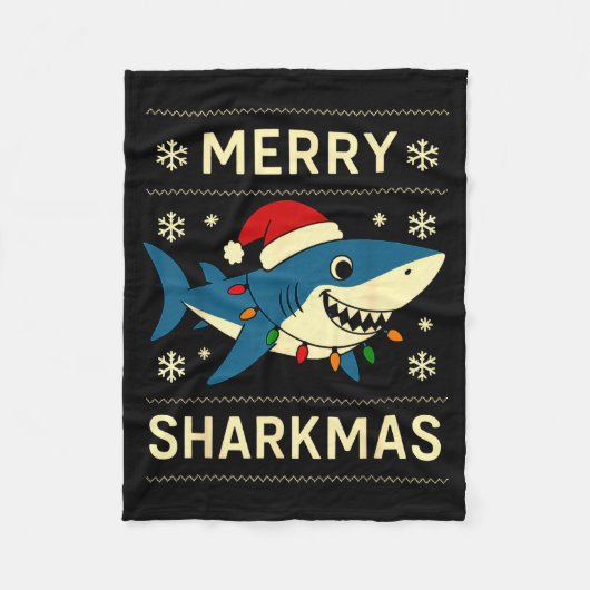 Funny Merry Sharkmas Christmas Shark Humor  フリースブランケット (正面)