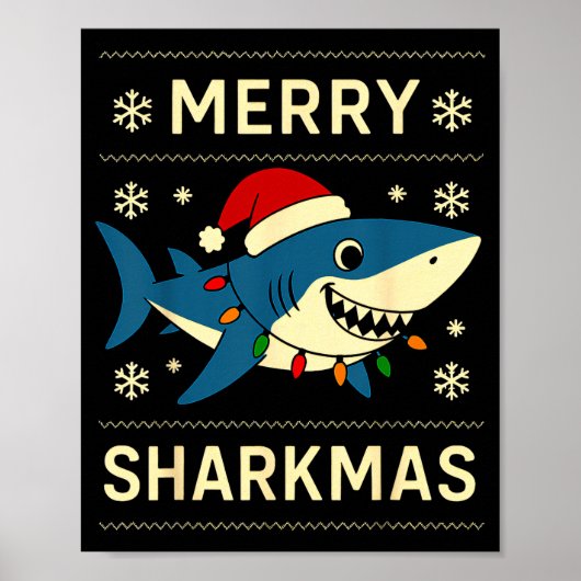 Funny Merry Sharkmas Christmas Shark Humor ポスター (正面)