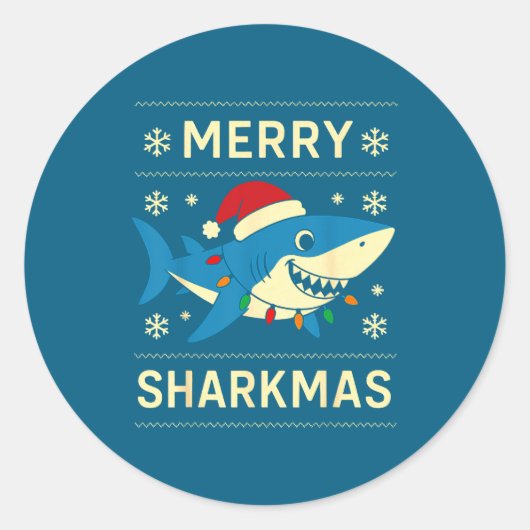 Funny Merry Sharkmas Christmas Shark Humor  ラウンドシール (正面)