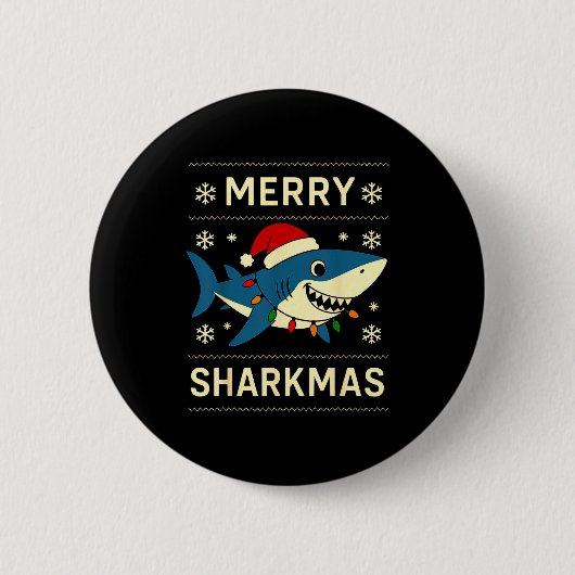 Funny Merry Sharkmas Christmas Shark Humor  缶バッジ (正面)