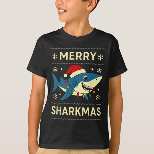 Funny Merry Sharkmas Christmas Shark Humor  Tシャツ (正面)