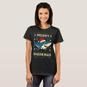 Funny Merry Sharkmas Christmas Shark Humor Tシャツ (正面フル)
