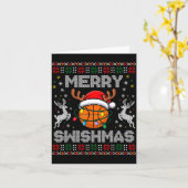 Funny Merry Swishmas Basketball Christmas Reindeer カード (黄色い花)