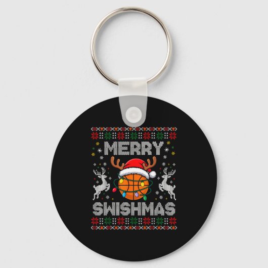 Funny Merry Swishmas Basketball Christmas Reindeer キーホルダー (正面)