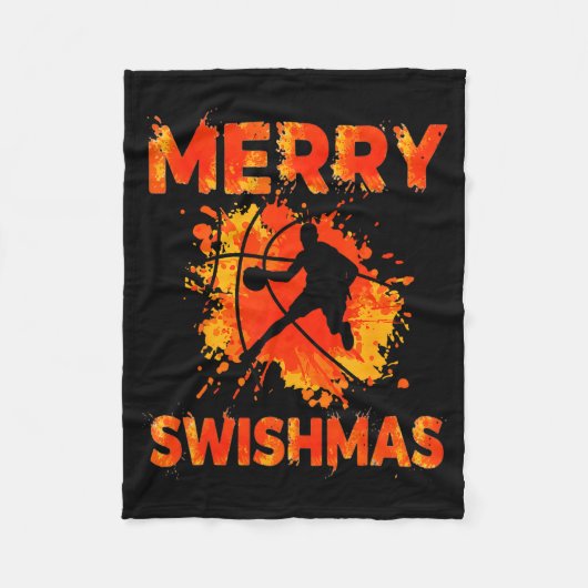 Funny Merry Swishmas Ugly Christmas Basketball Pla フリースブランケット (正面)