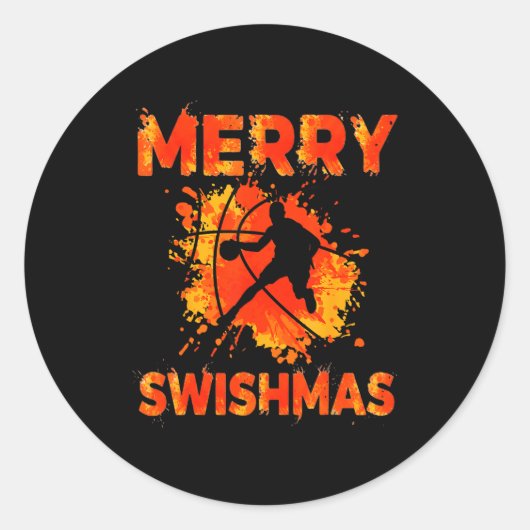 Funny Merry Swishmas Ugly Christmas Basketball Pla ラウンドシール (正面)