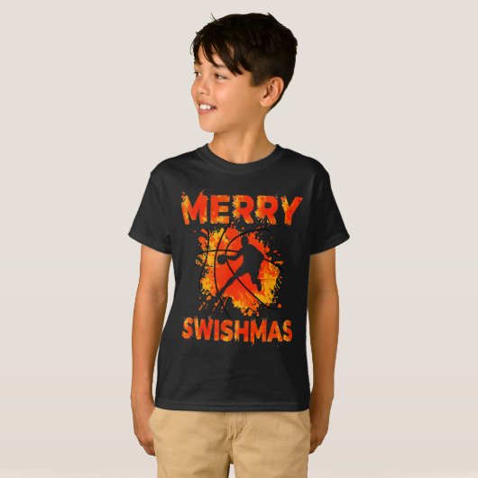Funny Merry Swishmas Ugly Christmas Basketball Pla Tシャツ (正面フル)