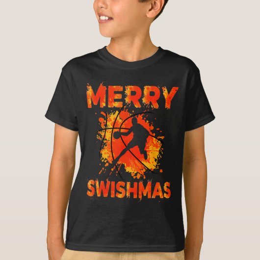 Funny Merry Swishmas Ugly Christmas Basketball Pla Tシャツ (正面)