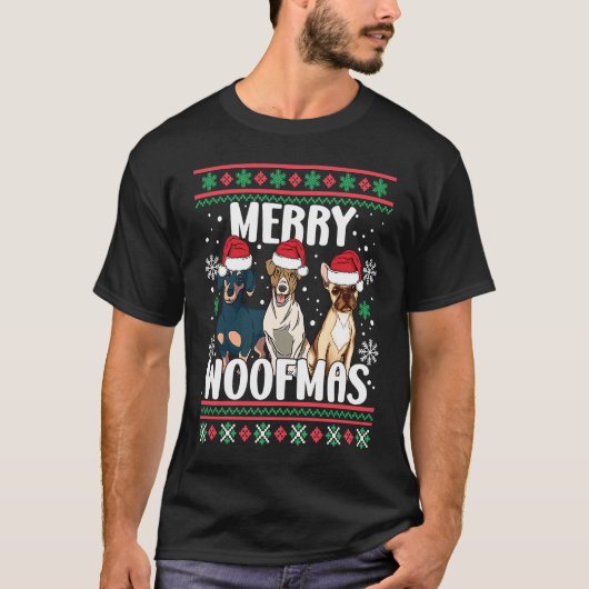 Funny Merry Woofmas Santa Claus Dogs Ugly Christma Tシャツ (正面)